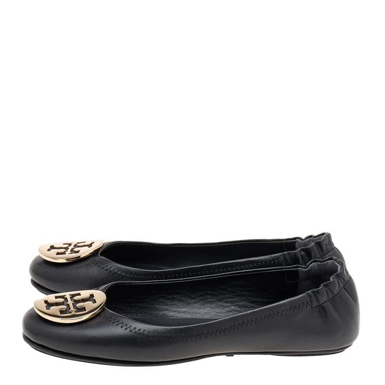 Pre Owned Tory Burch Black Leather Minnie Ballet Flats Size 35.5
