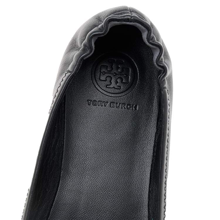 Pre Owned Tory Burch Black Leather Minnie Ballet Flats Size 35.5