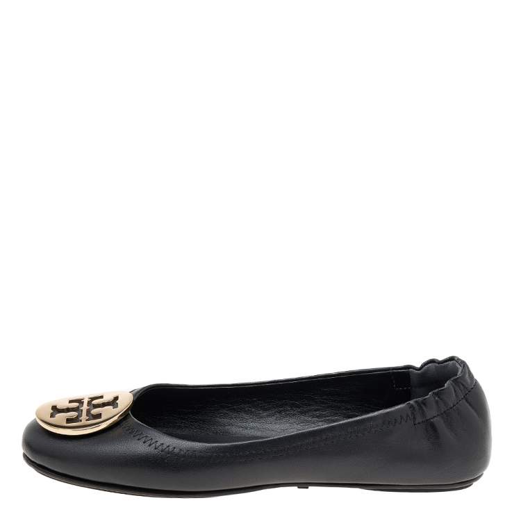 Pre Owned Tory Burch Black Leather Minnie Ballet Flats Size 35.5
