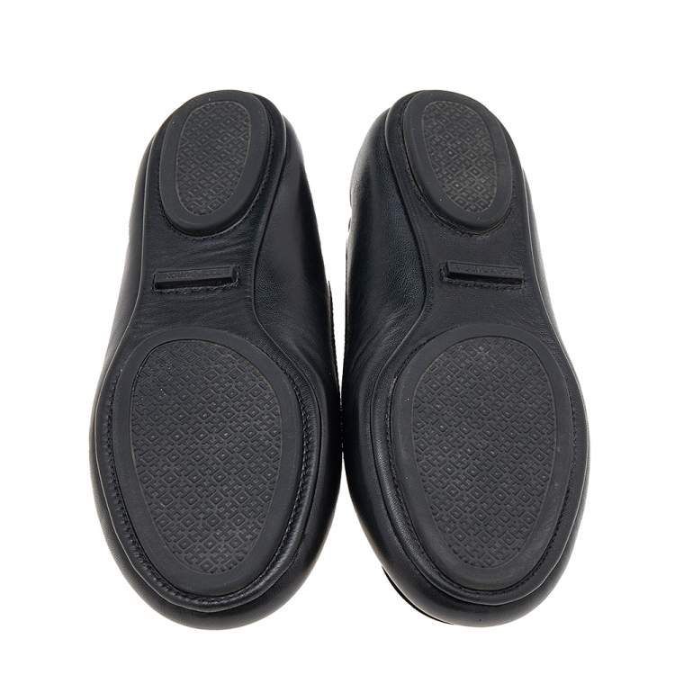 Pre Owned Tory Burch Black Leather Minnie Ballet Flats Size 35.5