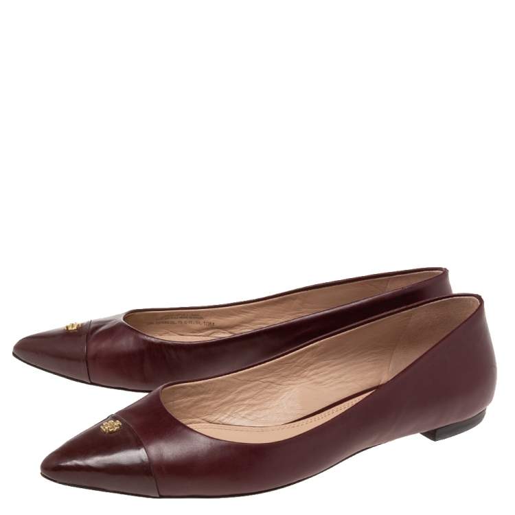 Pre Owned Tory Burch Dark Maroon Patent and Leather Fairford Ballet Flats Size 40.5