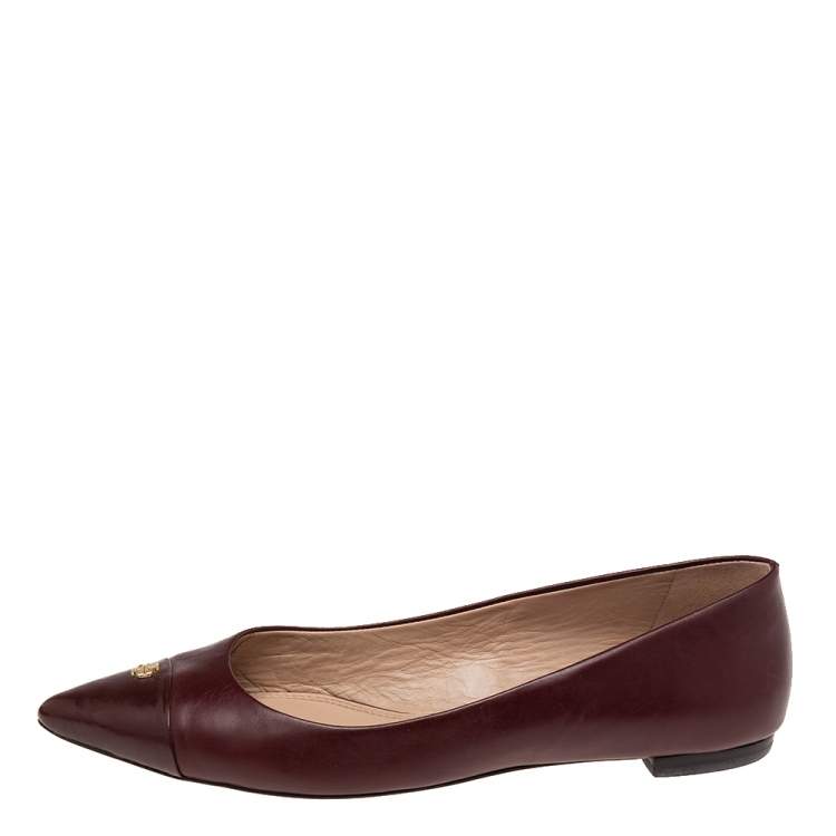 Tory Burch Dark Maroon Patent and Leather Fairford Ballet Flats