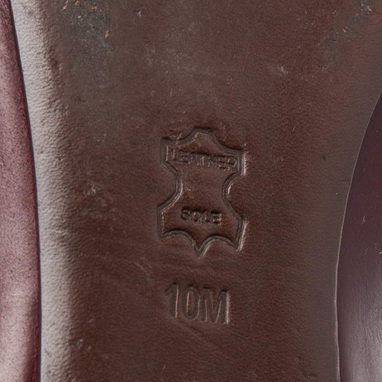 Pre Owned Tory Burch Dark Maroon Patent and Leather Fairford Ballet Flats Size 40.5