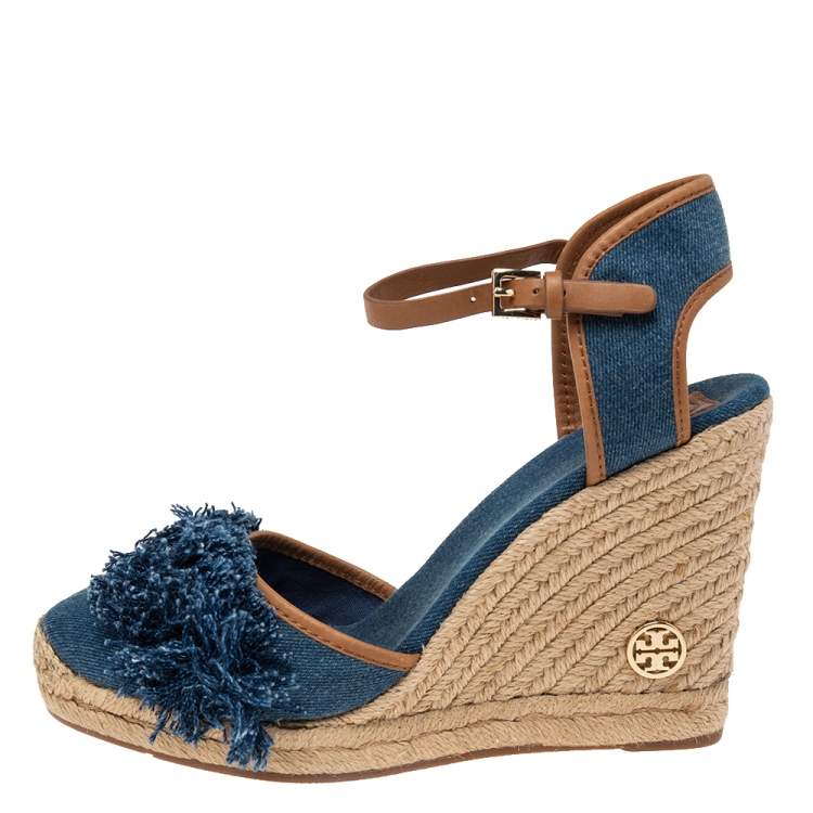 Tory Burch Blue Denim Shaw Espadrille Wedge Sandals Size 41 Tory Burch | TLC