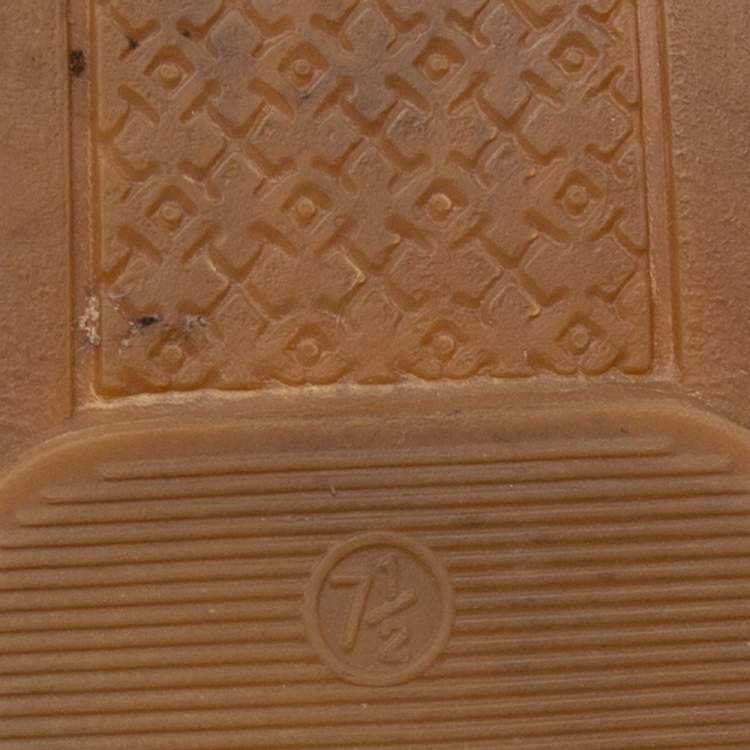 Pre Owned Tory Burch Gold/Beige Leather And Canvas Espadrille Flats Size 37.5