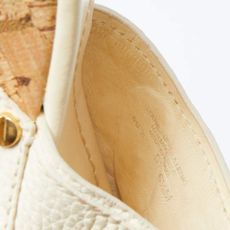 Pre Owned Tory Burch Cream Leather Cork Wedge Slide Sandals Size 37