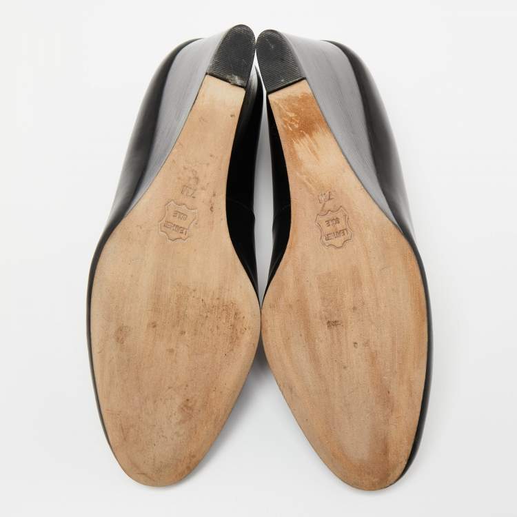 Pre Owned Tory Burch Black Leather Raleigh Wedge Pumps Size 37.5