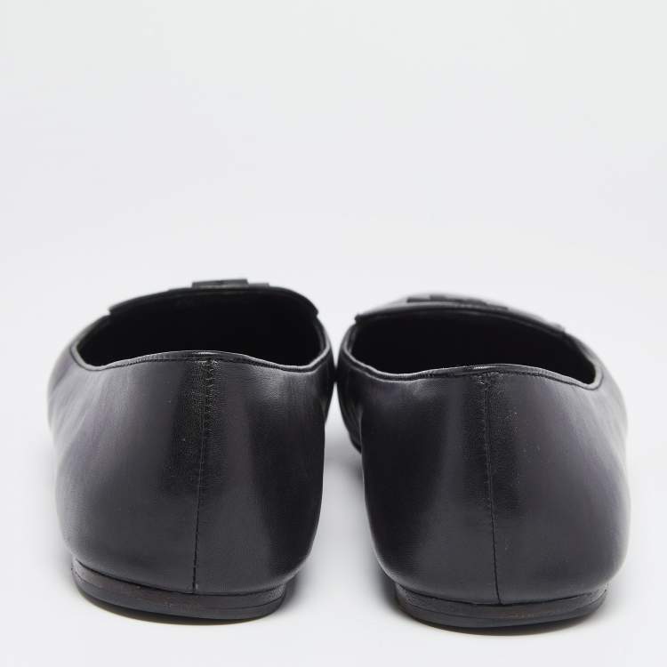 Pre Owned Tory Burch Black Leather Ruby Quilted Logo Ballet Flats Size 39