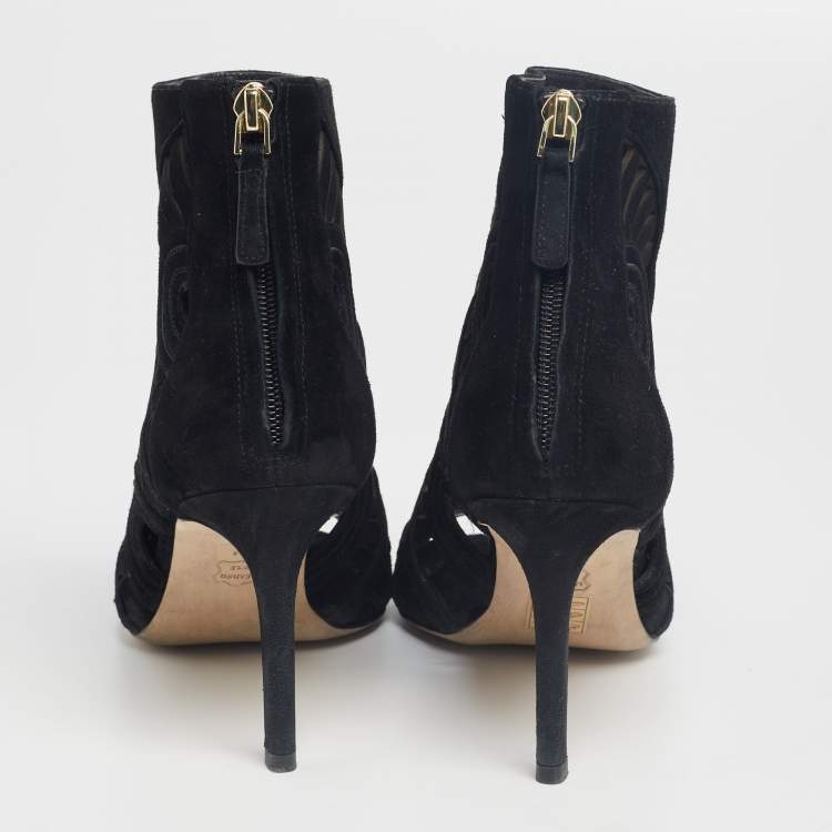 Pre Owned Tory Burch Black Suede Leyla Peep Toe Ankle Boots Size 39.5