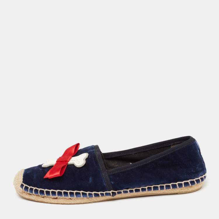 Pre Owned Tory Burch Blue Velvet Beacher Espadrille Flats Size Size 39