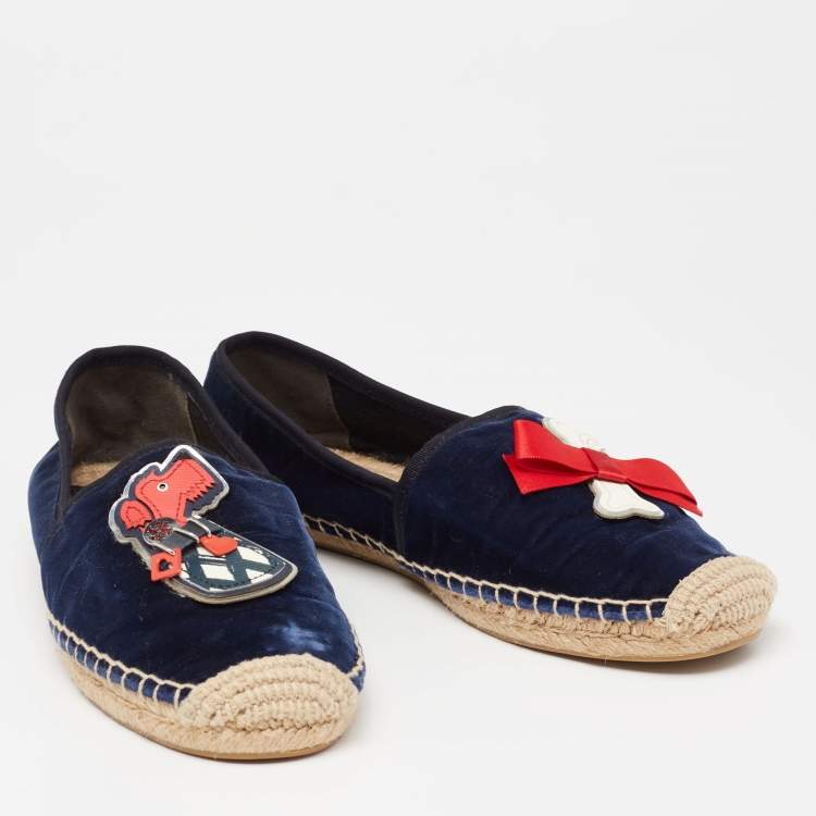 Pre Owned Tory Burch Blue Velvet Beacher Espadrille Flats Size Size 39