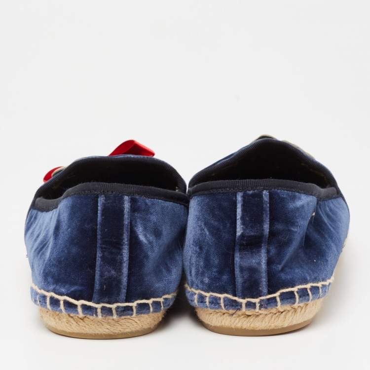 Pre Owned Tory Burch Blue Velvet Beacher Espadrille Flats Size Size 39