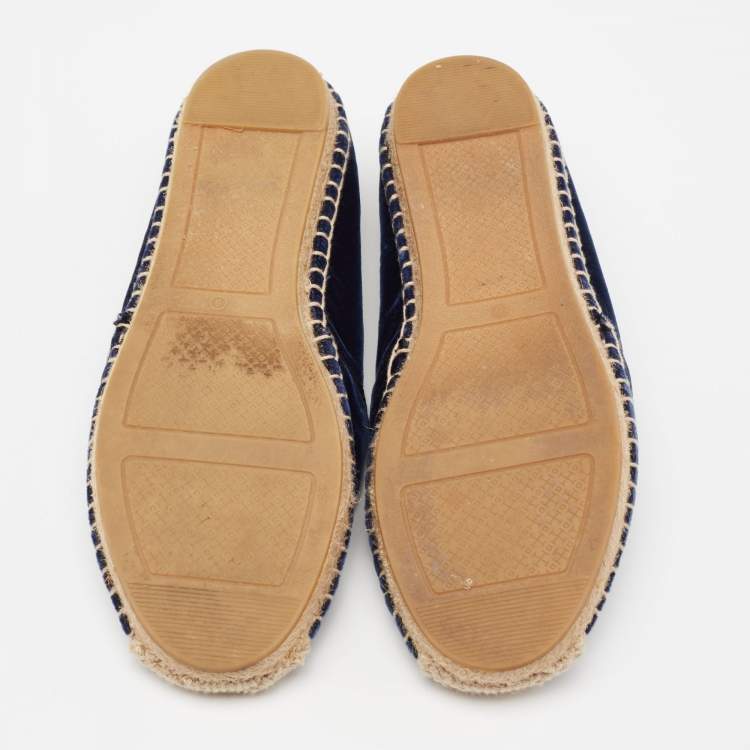 Pre Owned Tory Burch Blue Velvet Beacher Espadrille Flats Size Size 39