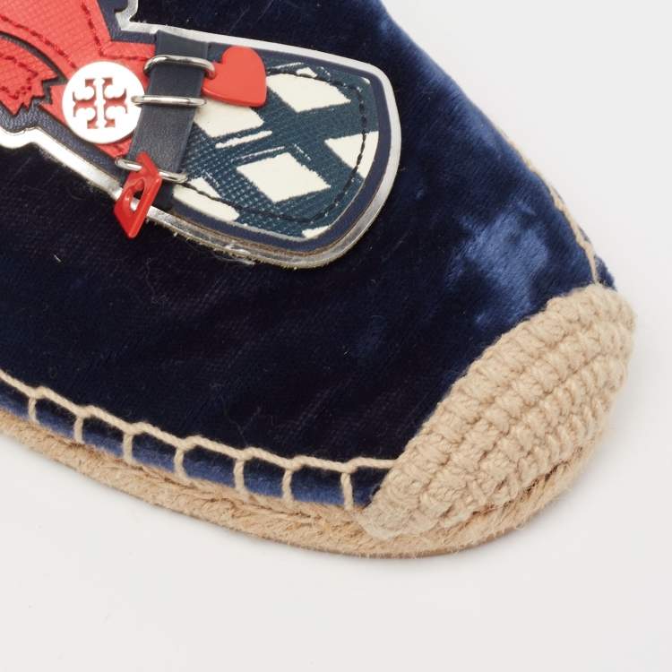 Pre Owned Tory Burch Blue Velvet Beacher Espadrille Flats Size Size 39
