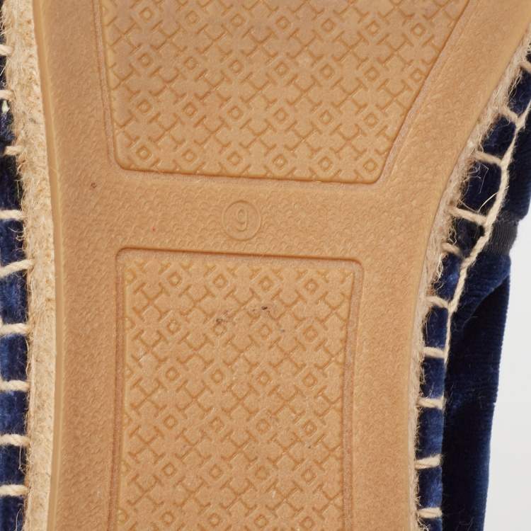 Pre Owned Tory Burch Blue Velvet Beacher Espadrille Flats Size Size 39
