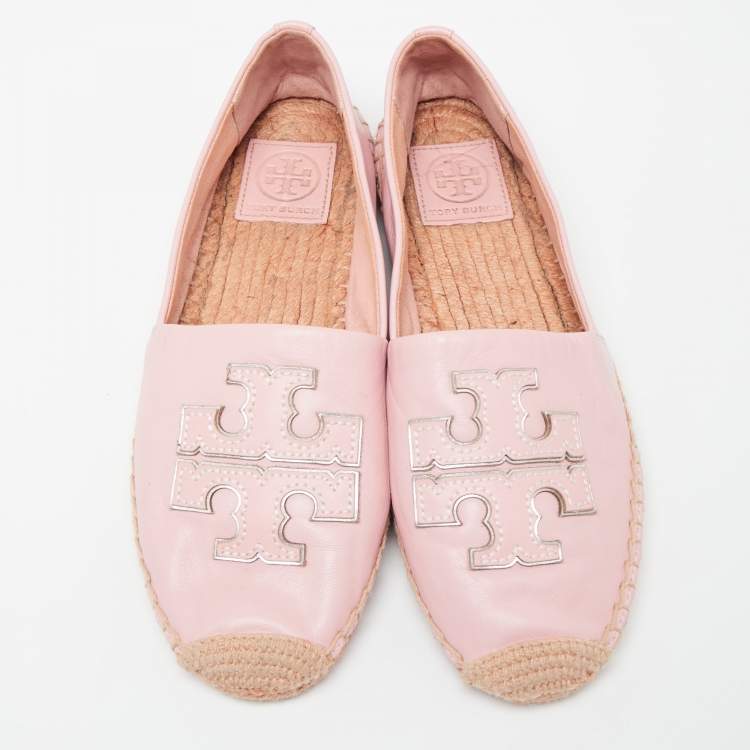 Pre Owned Tory Burch Pink Leather Espadrille Flats Size 38