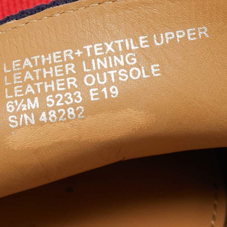 Pre Owned Tory Burch Brown/Red Knit Fabric And Leather Mules Size 36.5