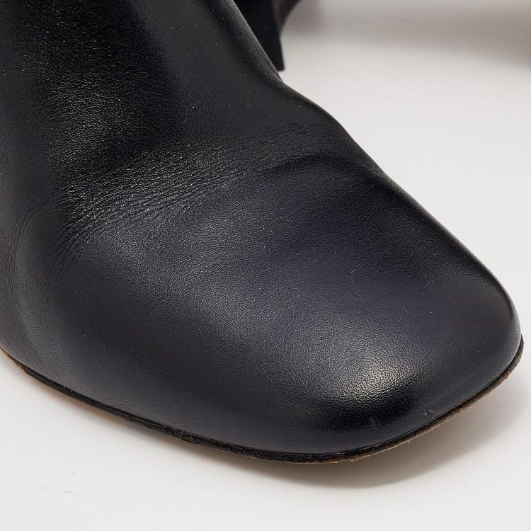 Pre Owned Tory Burch Black Leather Blossom Square Toe Ankle Boots Size 38.5