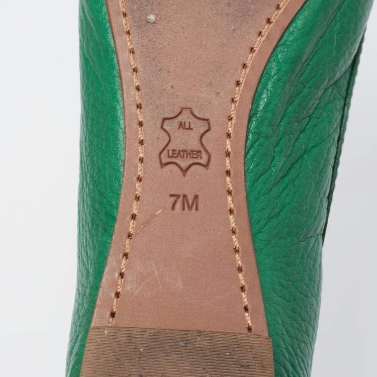 Pre Owned Tory Burch Green Leather Cline Ballet Flats Size 37.5
