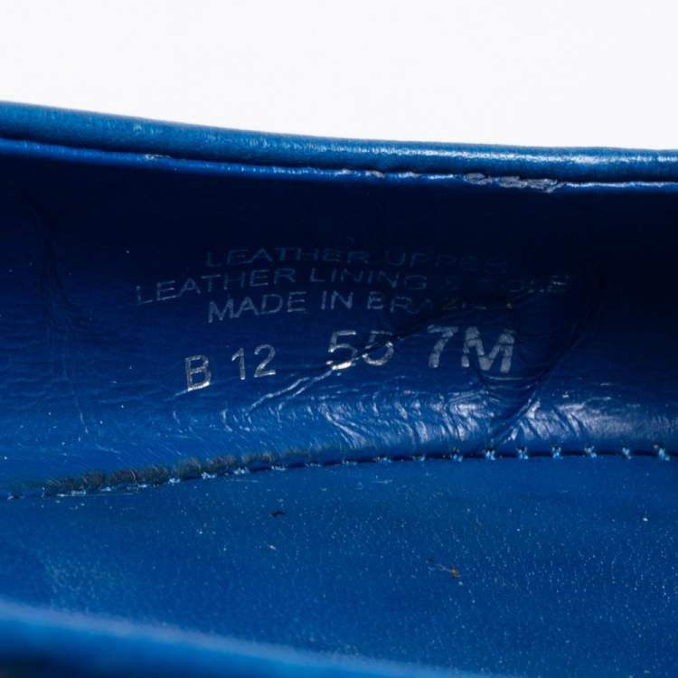 Pre Owned Tory Burch Blue Leather Cline Ballet Flats Size 37.5