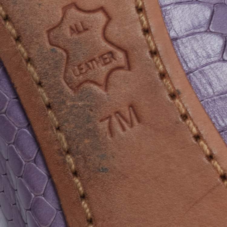 Pre Owned Tory Burch Purple Snakeskin Embossed Leather Aaden Ballet Flats Size 37.5