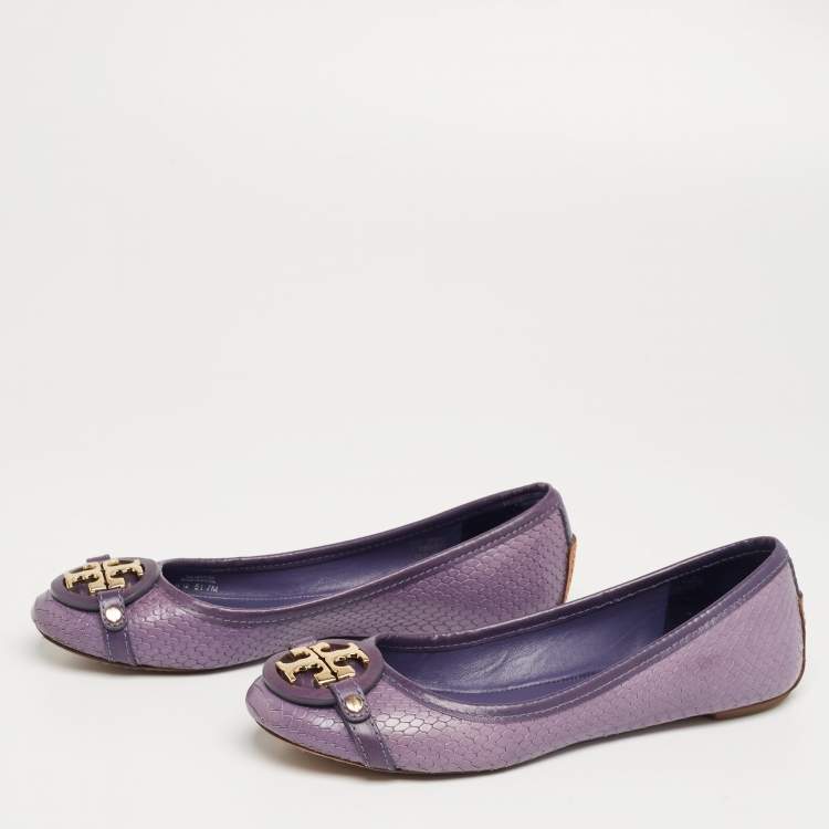 Pre Owned Tory Burch Purple Snakeskin Embossed Leather Aaden Ballet Flats Size 37.5
