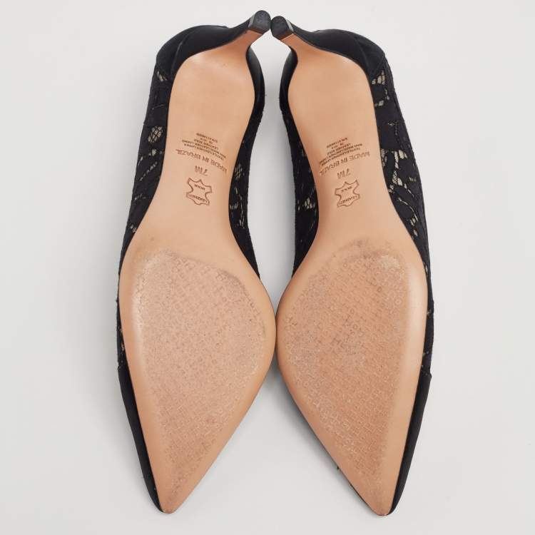 Pre Owned Tory Burch Black Lace and Satin Glenna Pumps Size 37.5
