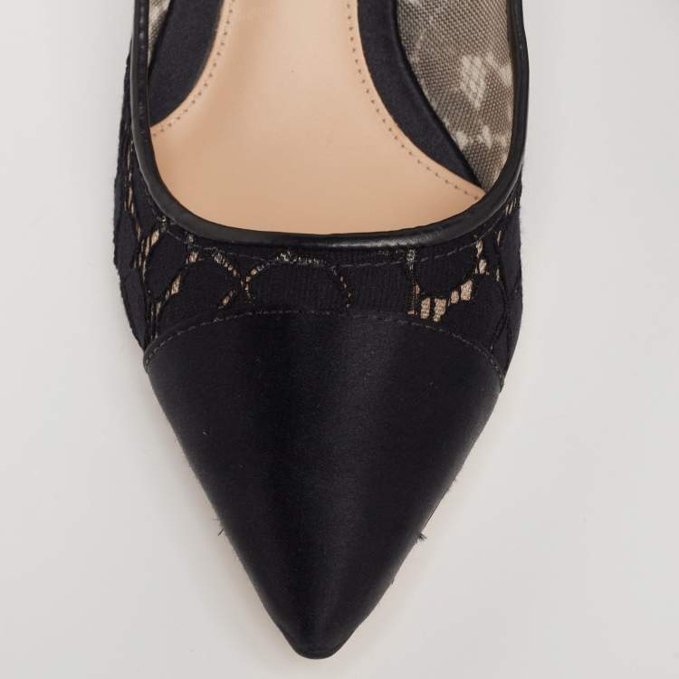 Pre Owned Tory Burch Black Lace and Satin Glenna Pumps Size 37.5
