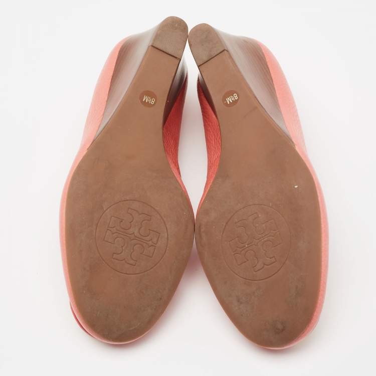 Pre Owned Tory Burch Salmon Pink Leather Selma Wedge Pumps Size 39