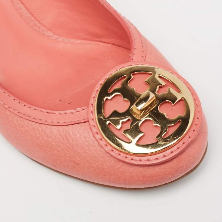 Pre Owned Tory Burch Salmon Pink Leather Selma Wedge Pumps Size 39