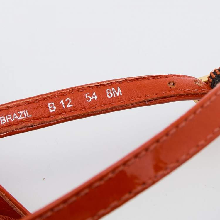 Pre Owned Tory Burch Orange Patent Leather Logo Embellished Flat Thong Slingback Sandals Size 38