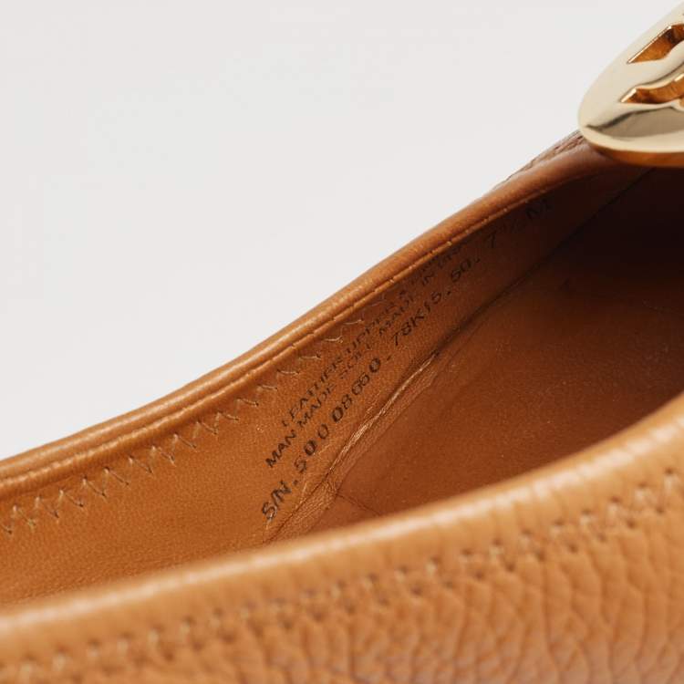 Pre Owned Tory Burch Brown Leather Julianne Wedge Peep-Toe Pumps Size 38