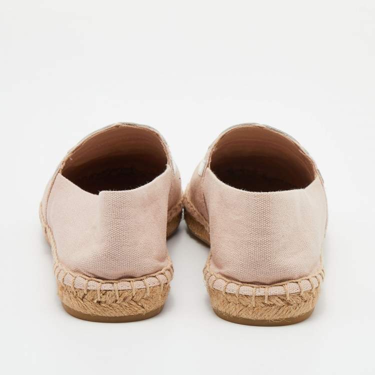 Pre Owned Tory Burch Pink/White Canvas And Patent Espadrille Flats Size 38