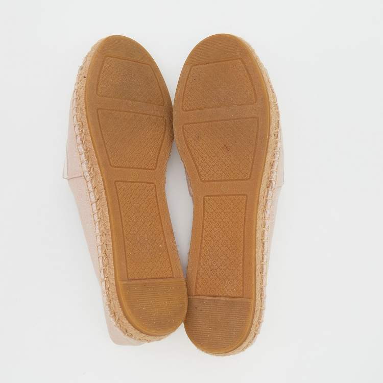 Pre Owned Tory Burch Pink/White Canvas And Patent Espadrille Flats Size 38