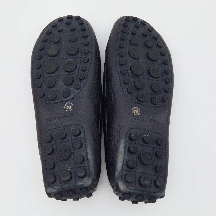 Pre Owned Tory Burch Black Leather Bow Loafers Size 36