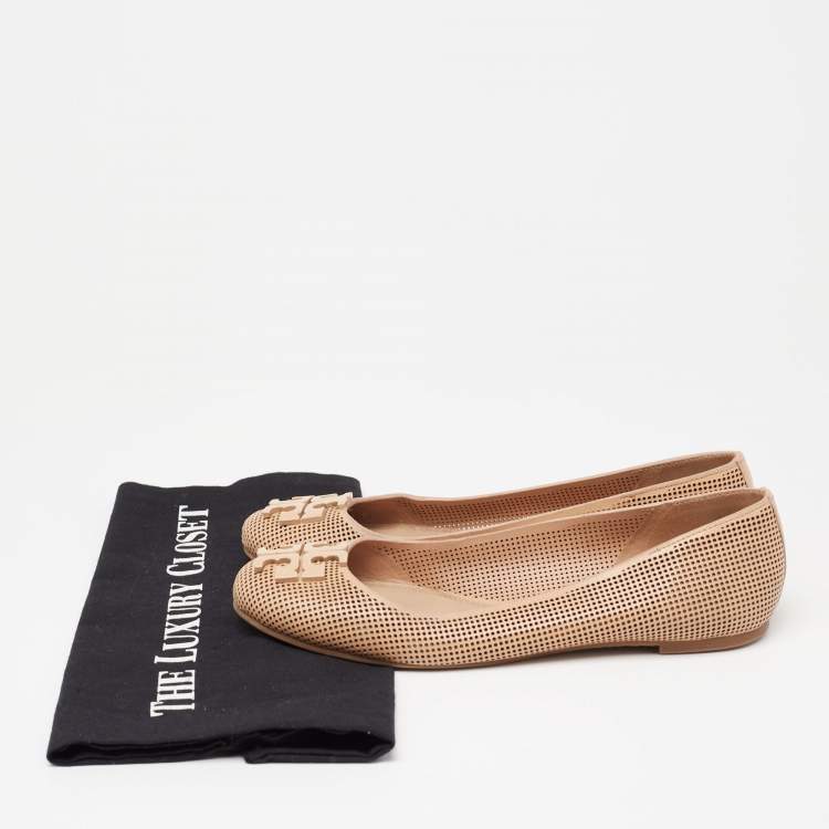 Pre Owned Tory Burch Beige Leather Reva Ballet Flats Size 36