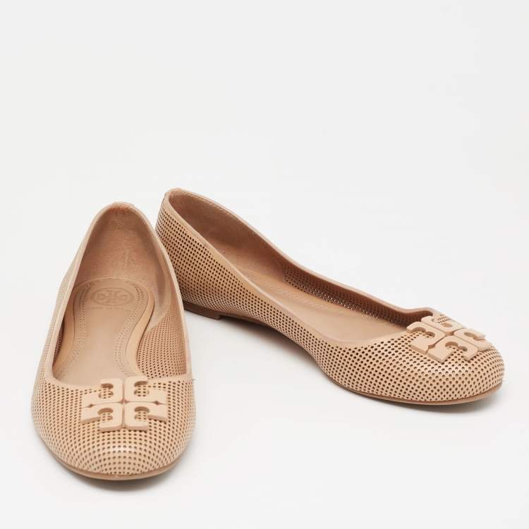 Pre Owned Tory Burch Beige Leather Reva Ballet Flats Size 36