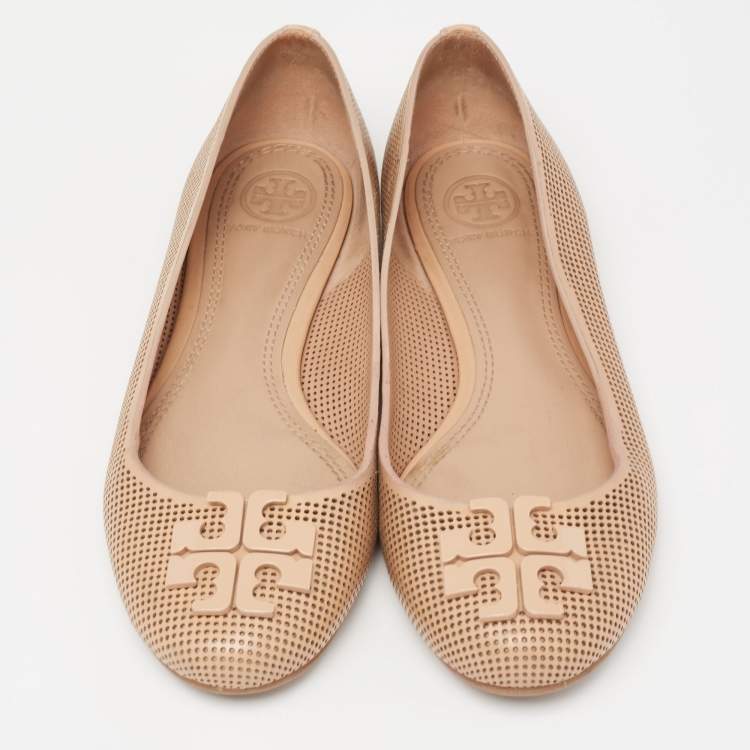 Pre Owned Tory Burch Beige Leather Reva Ballet Flats Size 36