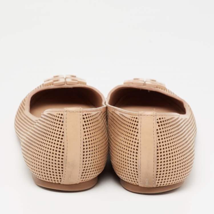 Pre Owned Tory Burch Beige Leather Reva Ballet Flats Size 36