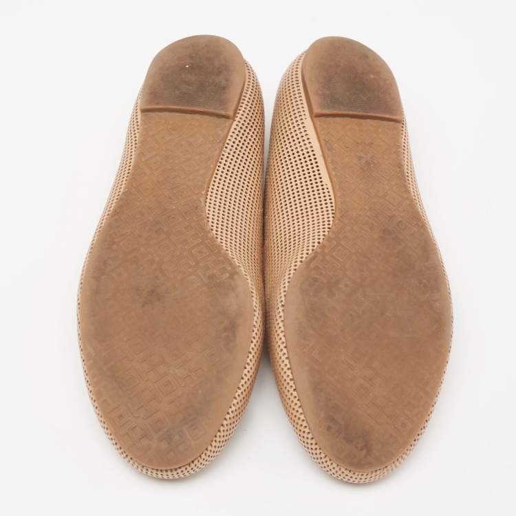 Pre Owned Tory Burch Beige Leather Reva Ballet Flats Size 36