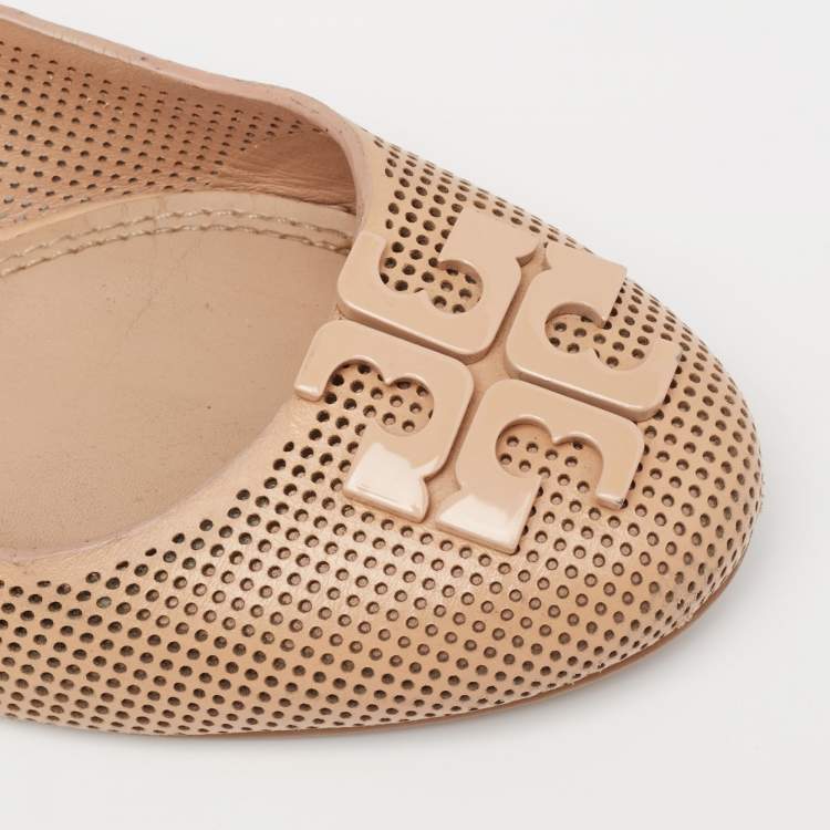 Pre Owned Tory Burch Beige Leather Reva Ballet Flats Size 36
