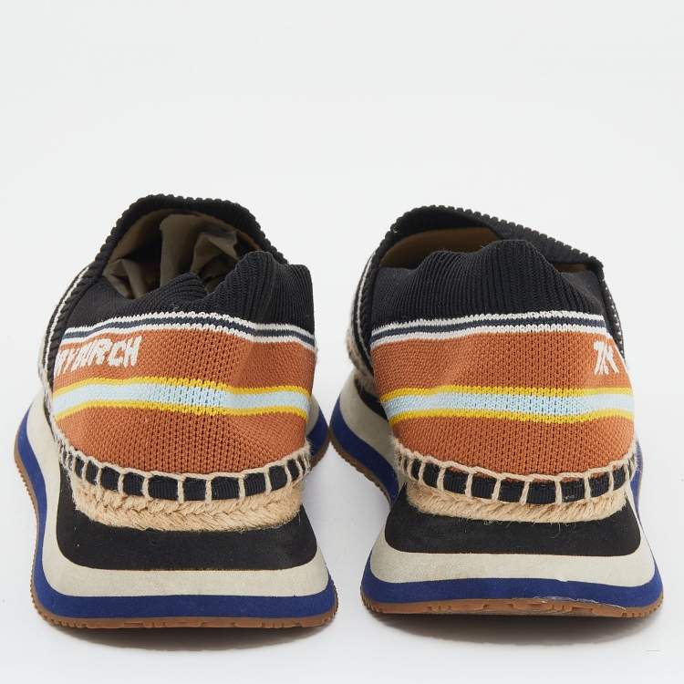 مملوكة مسبقًا Tory Burch Multicolor Stretch Fabric Daisy Logo Espadrille Slip On Sneakers Size 37.5