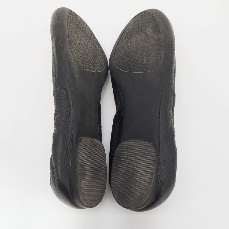 Pre Owned Tory Burch Black Leather Minnie Scrunch Ballet Flats Size 37