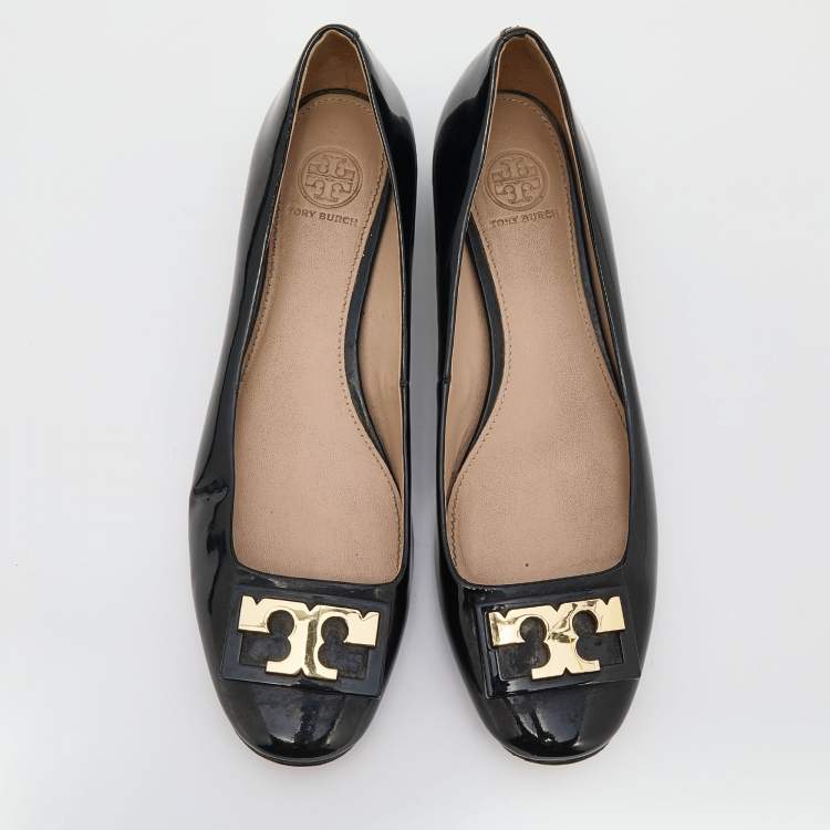 Pre Owned Tory Burch Black Patent Leather Gigi Ballet Flats Size 39