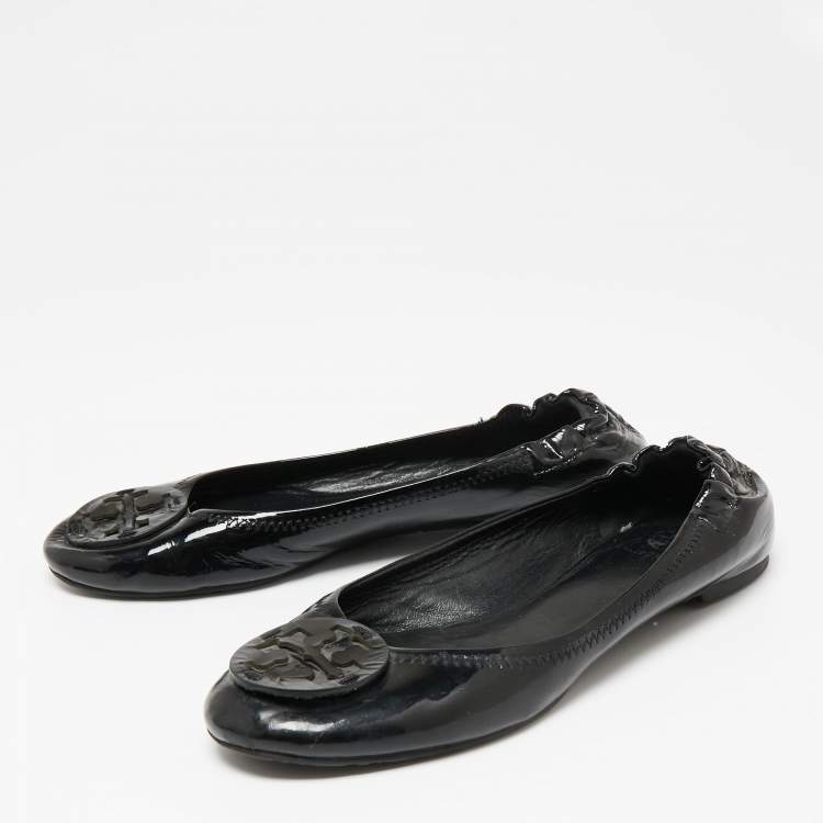 Tory Burch Black Patent Leather Reva Scrunch Ballet Flats Size 38 Tory Burch  | TLC