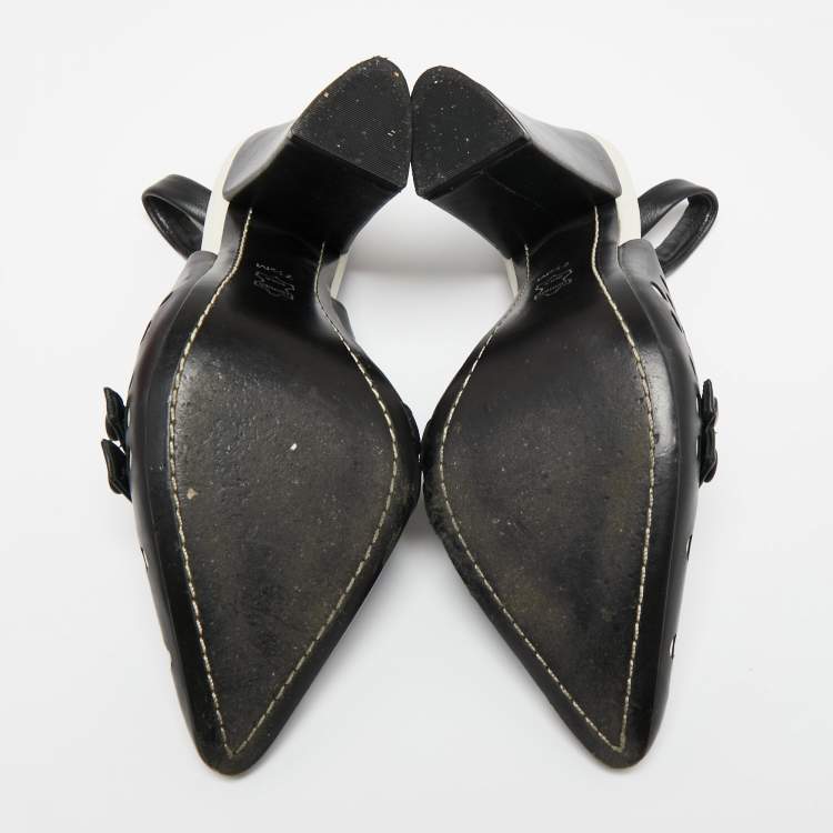 Pre Owned Tory Burch Black/White Polka Dot Leather Kay Slingback Sandals Size 37.5