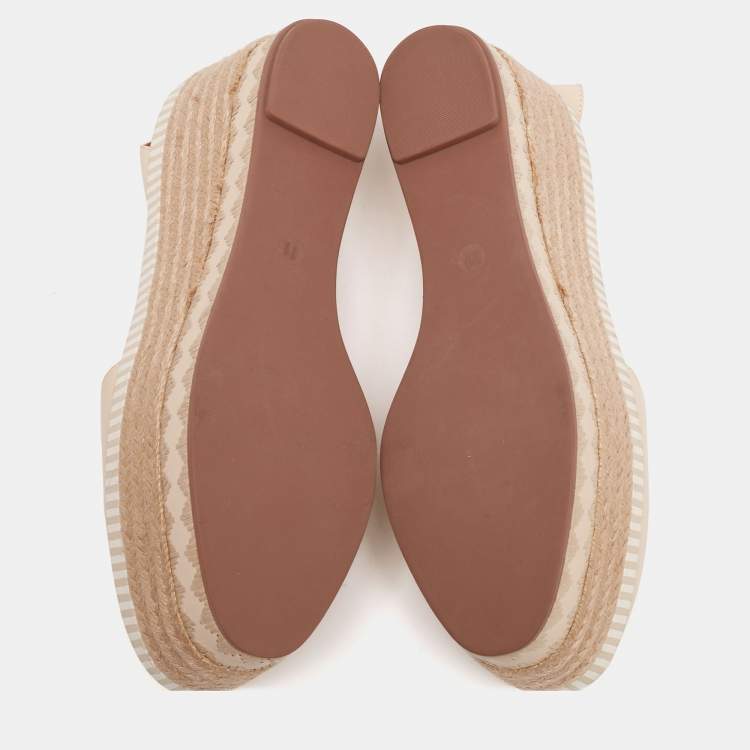 مملوكة مسبقًا Tory Burch Cream Leather Dandy Ankle Wrap Espadrille Wedge Sandals Size 41