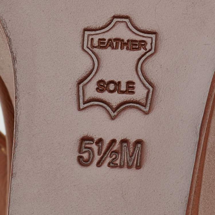 Pre Owned Tory Burch Brown Leather Gabriel Slingback Wedge Sandals 35.5
