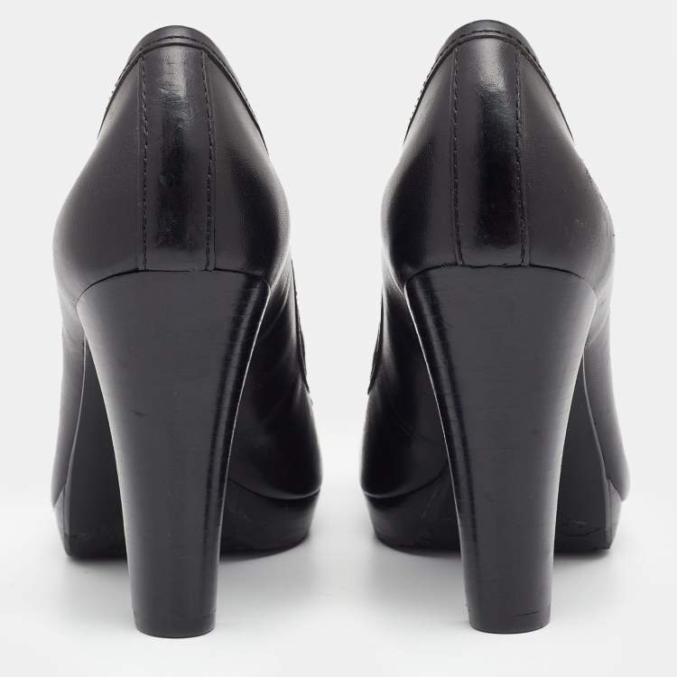 Pre Owned Tory Burch Black Leather Calista Logo Embellished Pumps Size 38.5