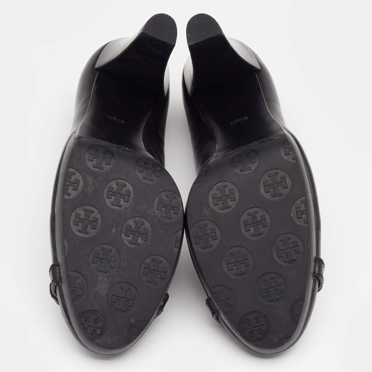 Pre Owned Tory Burch Black Leather Calista Logo Embellished Pumps Size 38.5